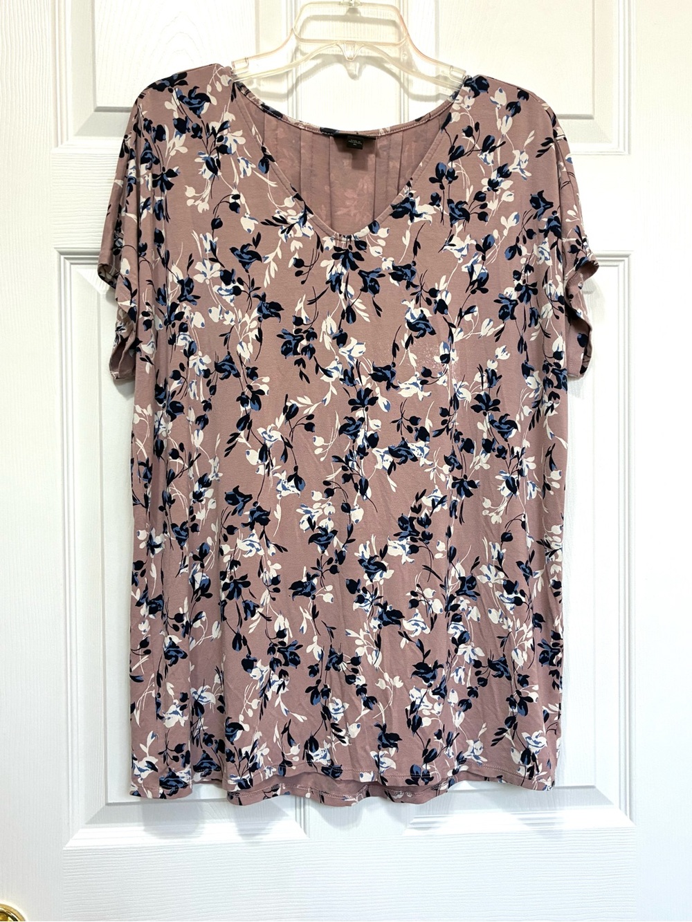 J Jill Wearever Collection Top Womens XL Rose Pink Floral V-Neck Office Travel